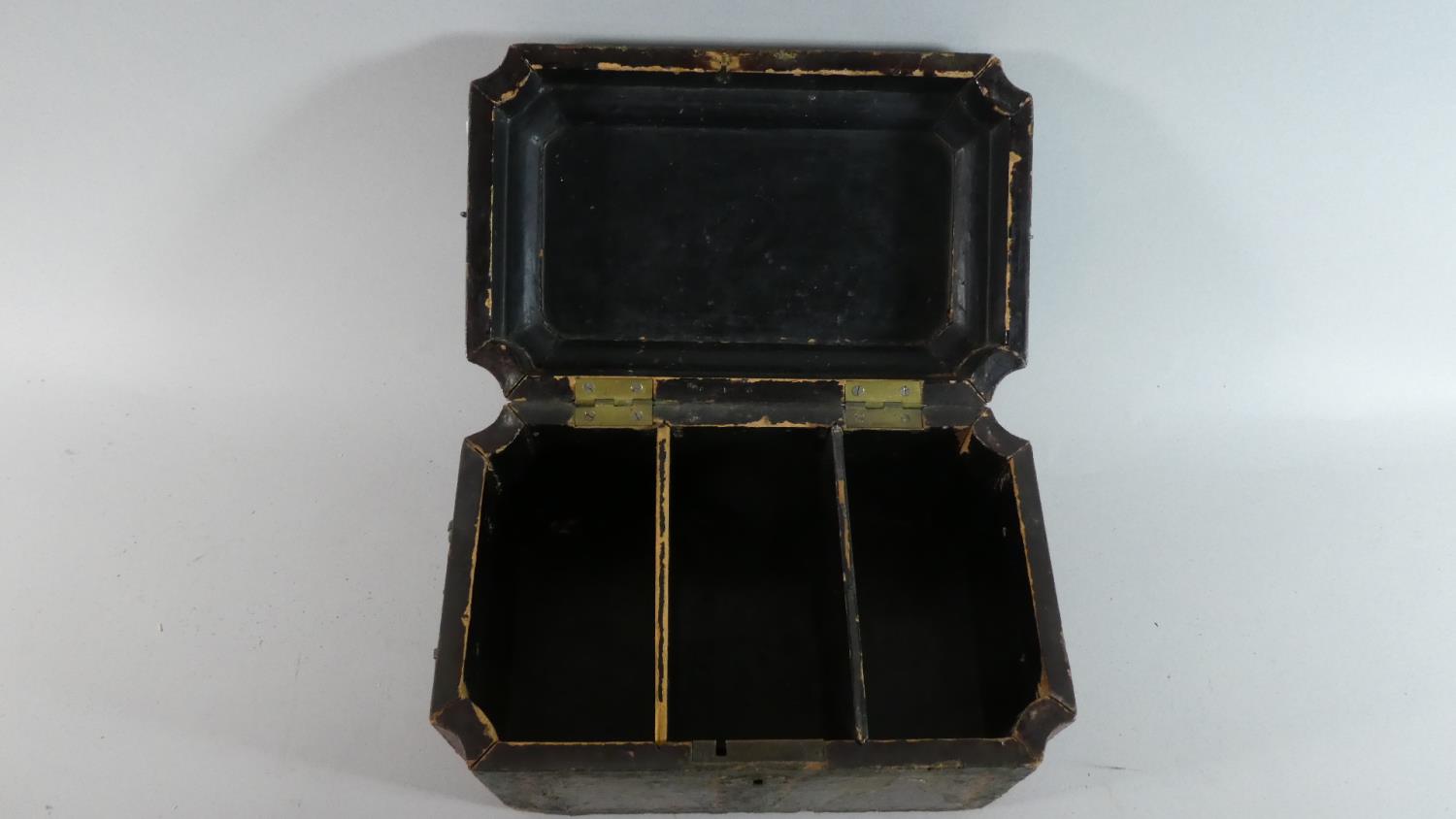 A Late 19th Century Three Division Tea Caddy of Sarcophagus Form with Decoupage Decoration - Image 6 of 6