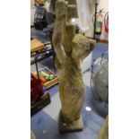 A Cast Reconstituted Stone Garden Figure of Classical Maiden Carrying Ewer, 92cm High