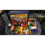 A Box of Playworn Diecast Matchbox Toys Including Carry Case