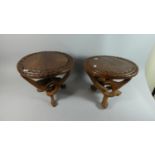 A Pair of Carved African Tribal Circular Tables on Tripod Supports, 35cm Diameter