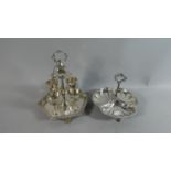 A Silver Plated Edwardian Four Boiled Egg Cruet Together with Trefoil Dish