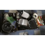 Four Boxes of Kitchenwares, Pots and Pans, Cutlery etc