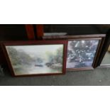 Two Large Framed Prints, River Scene and Flower Seller