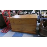 A Pine Blanket Box with Removable Lid and Two Iron Handles, 86cm Wide