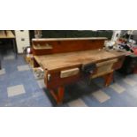 A Wooden Work Bench with Vice, 185cm Wide