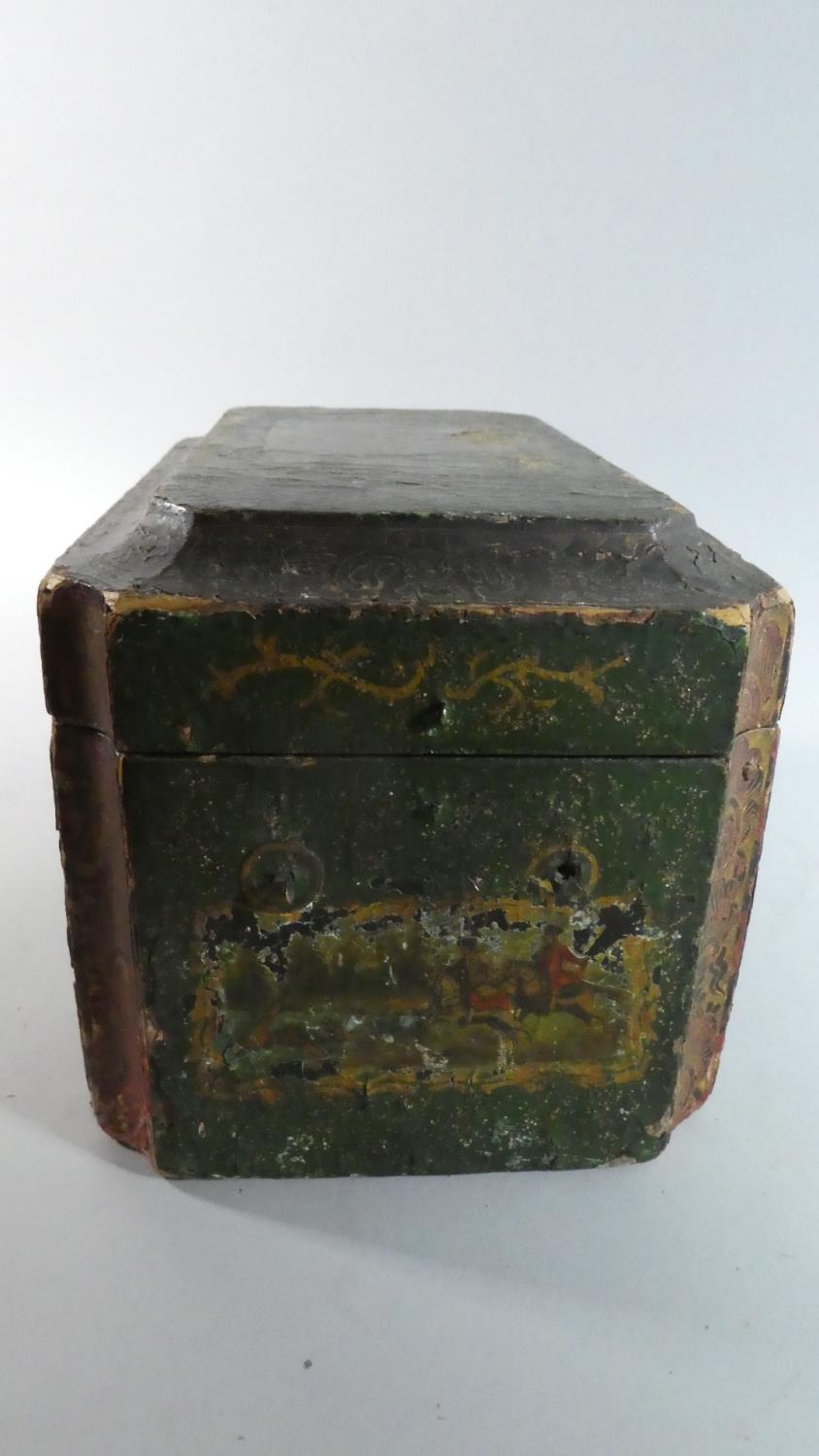 A Late 19th Century Three Division Tea Caddy of Sarcophagus Form with Decoupage Decoration - Image 3 of 6