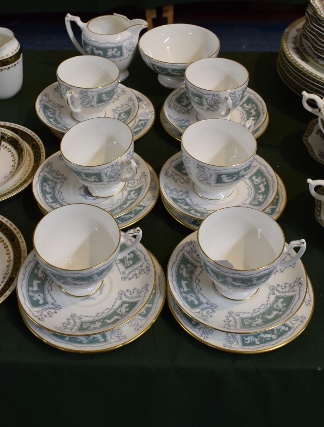 A Collection of Coalport 'Revelry Adam Green' Teawares to Include Six Trios, Cream and Sugar