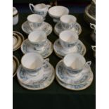 A Collection of Coalport 'Revelry Adam Green' Teawares to Include Six Trios, Cream and Sugar