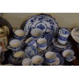 A Tray Containing Various Blue and White Teawares, Pin Dishes Etc