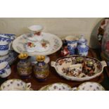 A Tray Containing Various Ceramics to Include Masons Mandalay, Aynsley Cottage Garden, Spode Blue
