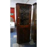 A 19th Century Double Freestanding Astragal Glazed Mahogany Corner Cabinet with Centre Drawer,