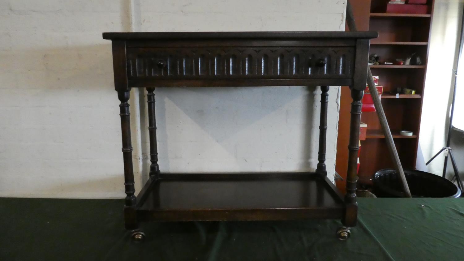 An Oak Two Tier Trolley with Long Drawer, 80cm Wide