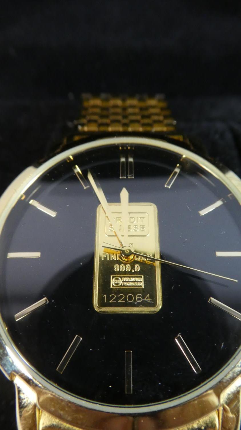 A Credit Suisse Gold Plated Wrist Watch in Original Box - Image 3 of 3