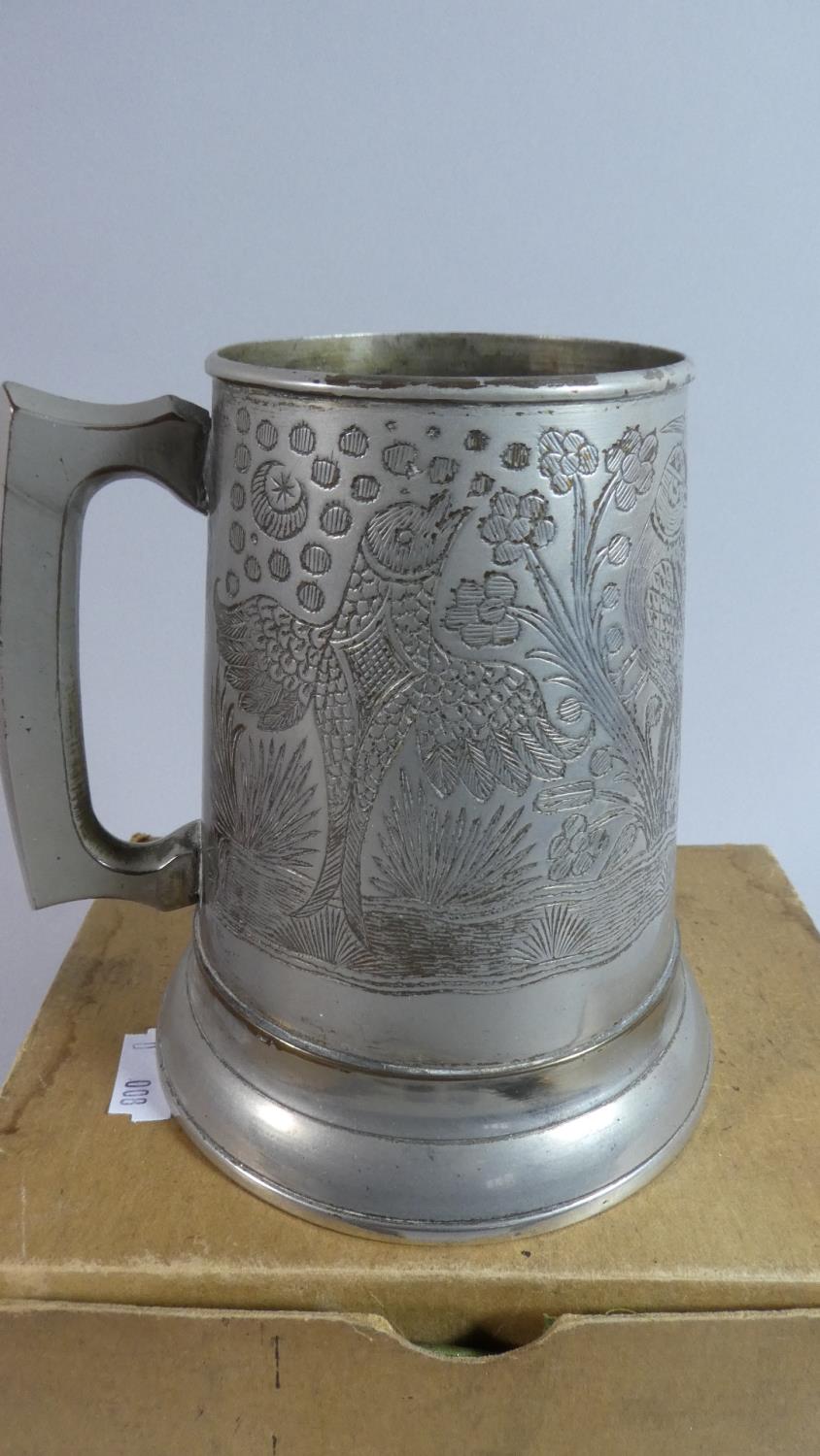 A WWII Indian Campaign Trench Art Pewter Tankard Together with Pair of WWI and WWII Medals Awarded - Image 3 of 3