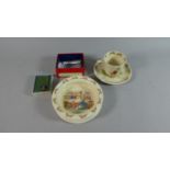A Bunnykins Cup, Saucer and Bowl, Boxed Bunnykins Feeding Spoon and Beatrix Potter Pendant