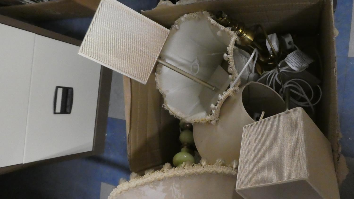 A Box of Various Table Lamps and Shades