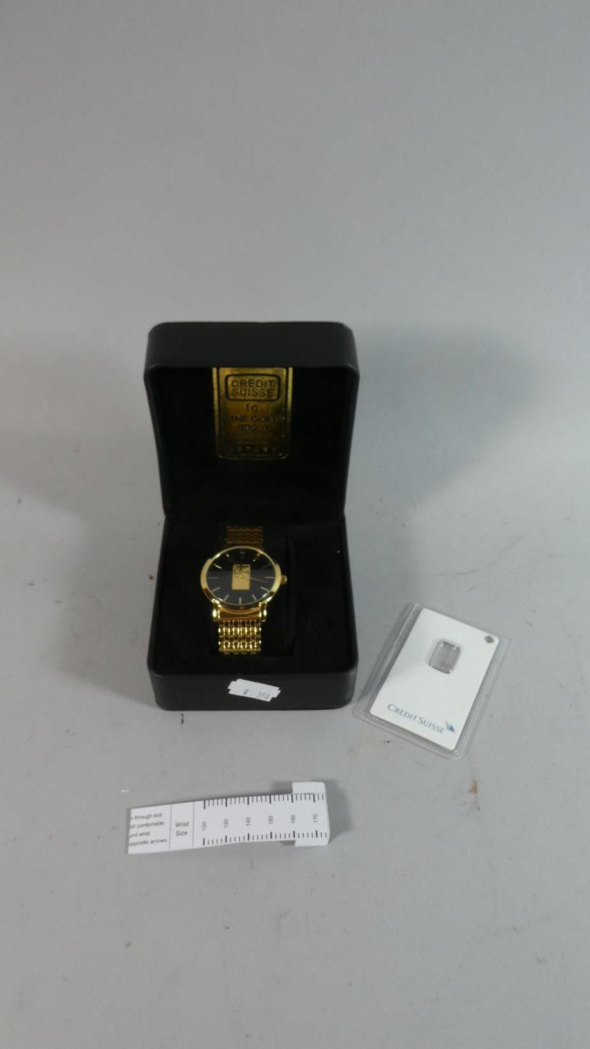 A Credit Suisse Gold Plated Wrist Watch in Original Box