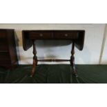 A Reproduction Mahogany Drop Leaf Two Drawer Sofa Table, (84cm Wide When Close)