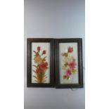 Two Framed Painted Glass Panels, Still Life Flowers