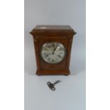 An Edwardian Oak Mantle Clock with Eight Day Movement by Gustav Becker, Working and with Key, 26cm