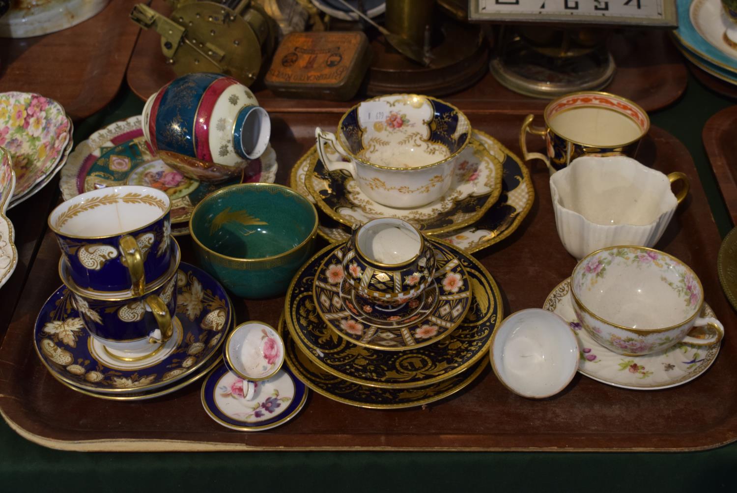 A Tray of Ceramics to Include Royal Crown Derby Coalport Batwing Trio, Royal Vienna etc