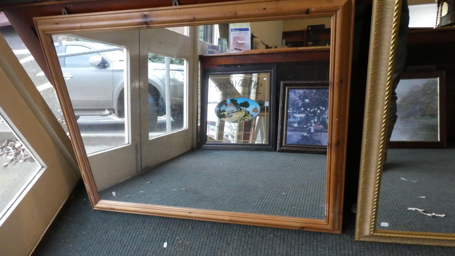 A Large Modern Pine Framed Wall Mirror, 113cm Wide