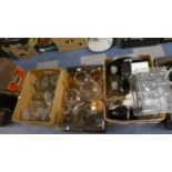 Three Boxes of Glassware, Glass Jelly Moulds, Royal Doulton Champagne Flutes etc