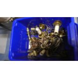 A Box of Various Brass Wall Light Fittings, Table Lamp etc