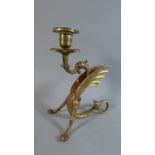 A Nice Quality Bronze Candle Stick in the Form of a Winged Dragon, 18.5cm High