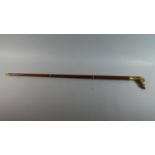 A Modern Turned Mahogany Stick with Brass Dog's Head Handle, 88cm Long