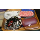 A Tray Containing Costume Jewellery Spectacle Cases, Beadwork Purse etc