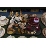 A Collection of Various Animal, Bird and Figural Ornaments, Some AF Together with Cranberry Glass