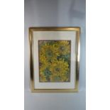 A Framed Still Life Painting on Silk, Chrysthanthemums, 79cm High