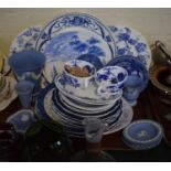 A Tray of Blue and White China to Include Willow Pattern and Other Dinner Plates, Wedgwood