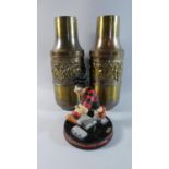 A Pair of Oxidised Brass Vases and a Dennis the Menace 50th Anniversary Figure