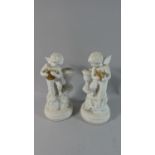 A Pair of Franklin Mint Figural Candle Sticks in the form of Cherubs with Harps, Each 22.5cm High