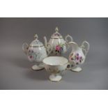 A Continental Porcelain Floral and Monogrammed Tea/Coffee Set Comprising Pot, Lidded Sugar Bowl,