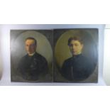 A Pair of Mounted but Unframed Oil on Canvas Portraits of 19th Century Husband and Wide Signed