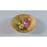A Small Royal Worcester Circular Dish on Raised Base with Hand Painted floral Decoration, Signed