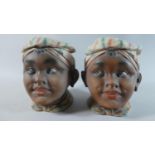 A Pair of German Cold Painted Bisque Novelty Pots in the Form of Girls Heads, Each 12cm High (One