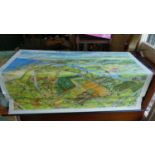 A Wall Hanging Continental Teaching Aid by Stockmann Depicting River Landscape, 160cm x 120cm