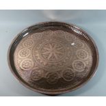 A Circular Engraved Circular Benares Tray, 57cm Diameter