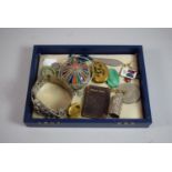 A Collection of Curios to Include White Metal Trinket Box, Silver Plate French Souvenir Bracelet,