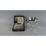 A Miniature Cased Silver Plated Entree Dish Together with a Silver Plated Sugar Bowl and Pair of