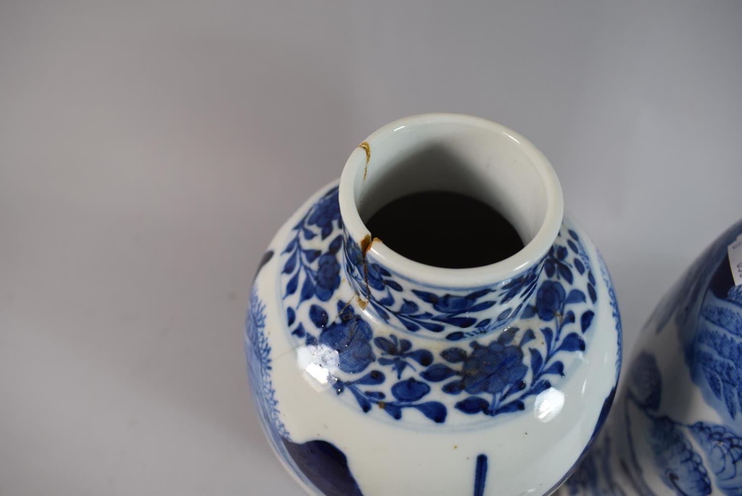 A Pair of Oriental Blue and White Lidded Vases, Neck AF and One Lid AF, 32cm High - Image 4 of 6
