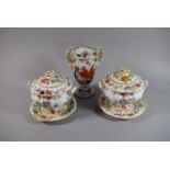A Collection of 19th Century Ceramics Imari Pattern Two Handled Vase and Pair of Lidded Sauce