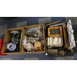 Three Boxes of Ceramics and Glassware, Shaving Kits etc