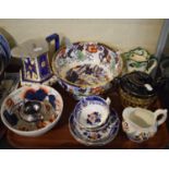 A Tray Containing Amherst Decorated Fruit Bowl, Masons Green Chartreuse Jug, Spode Dovedale Cream