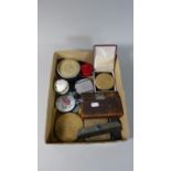 A Box of Curios to Include Ladies Powder Compacts, Aynsley Wild Tudor Globular Pot, Dressing Table