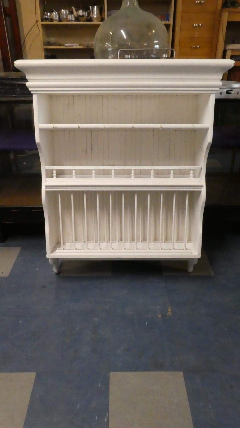 A White Painted Kitchen Plate and Shelf Rack, 93cm Wide